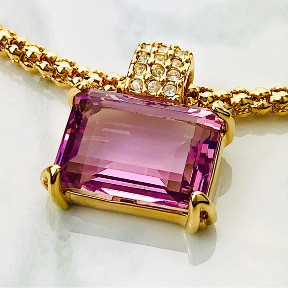 Vintage Swarovski Swan Purple Amethyst Crystal Pendant Rope Chain Necklace - Picture 5 of 10